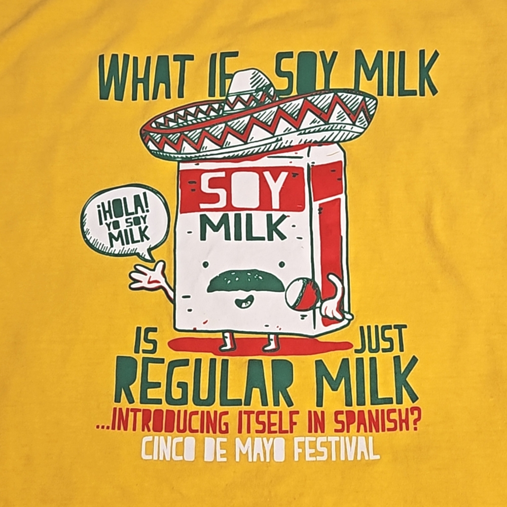 'What if soy milk is just regular milk introducing itself in Spanish?' tee Med. - Picture 2 of 7